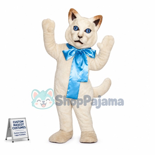 White Cat With Bow Mascot Costume 