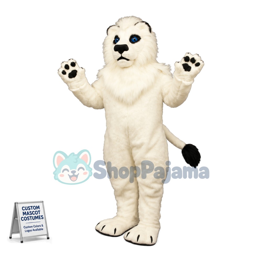Adult Plush White Lion Mascot Costume 