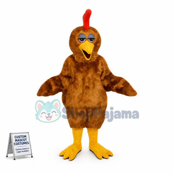 Sleepy Brown Chicken Mascot Costume 