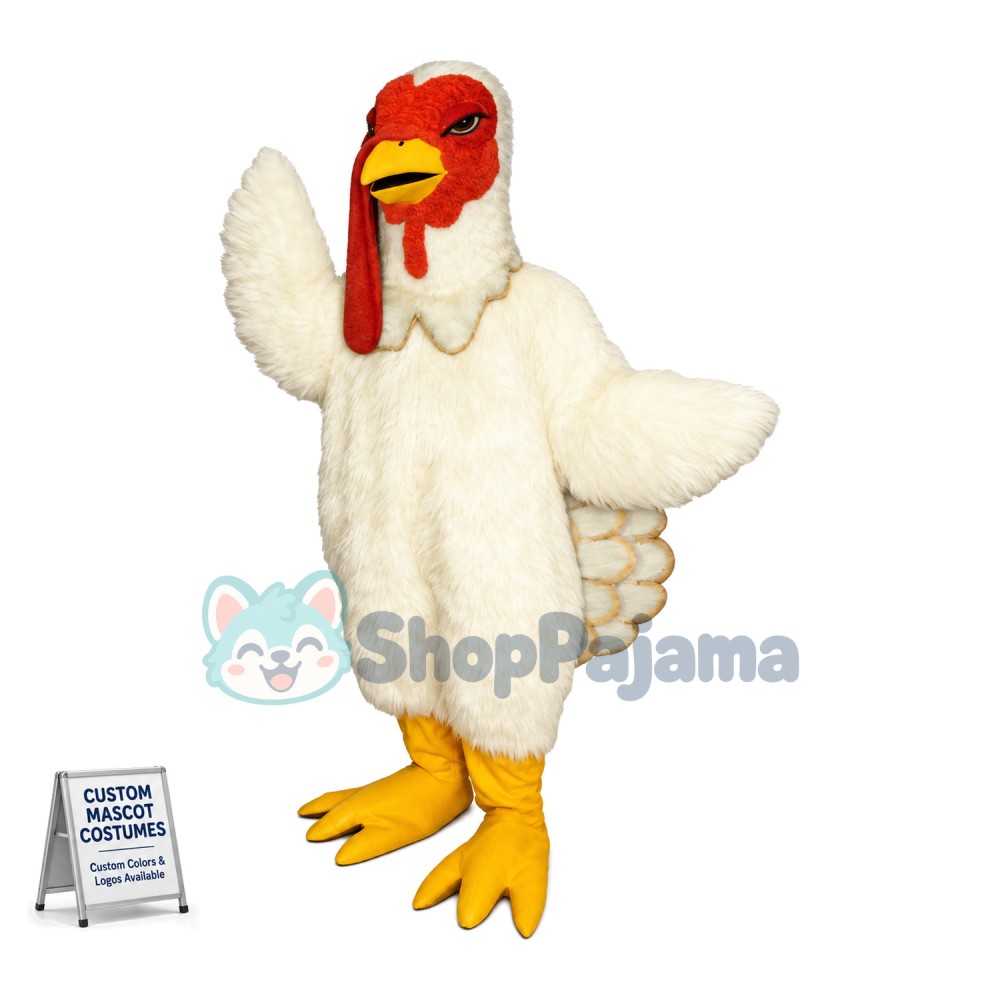 White Turkey Long Fur Mascot Costume