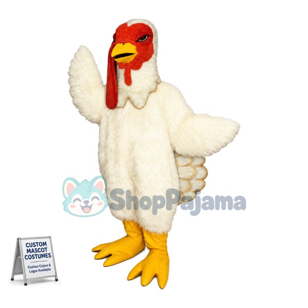 White Turkey Long Fur Mascot Costume