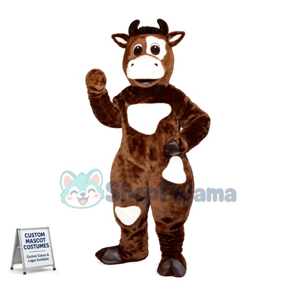 White-brown Cow Mascot Costume	