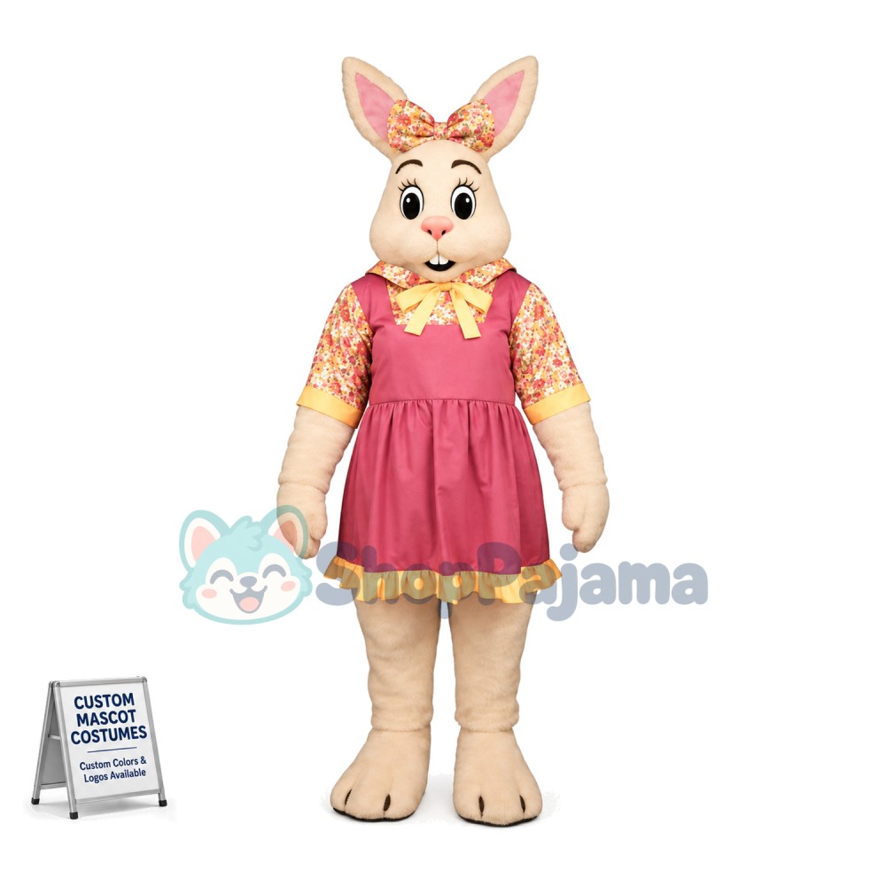 Pretty White Bunny Girl Mascot Costume Suit Fancy Dress 