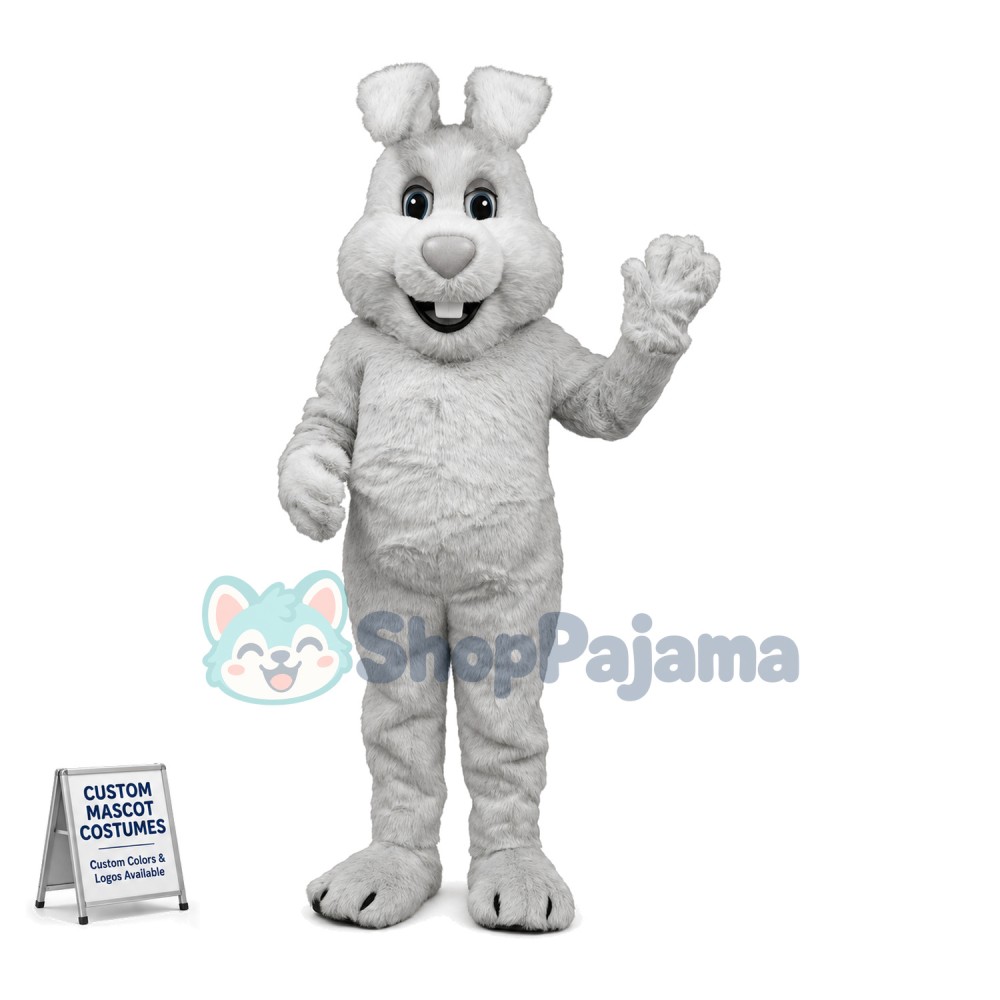 Adult Plush Gray Bunny Mascot Costume 