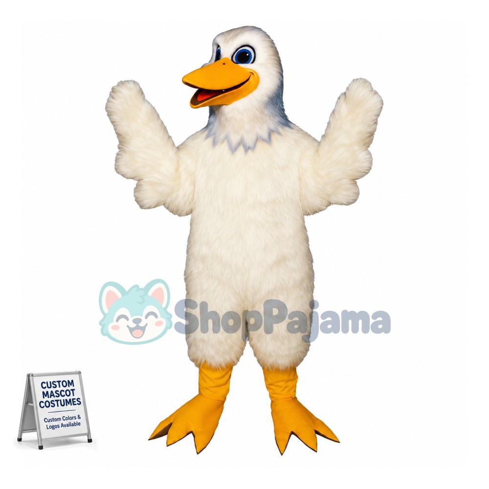 White Duck Long Fur Mascot Costume