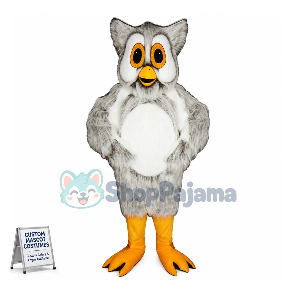 Light Grey Owl Long Fur Mascot Costume	