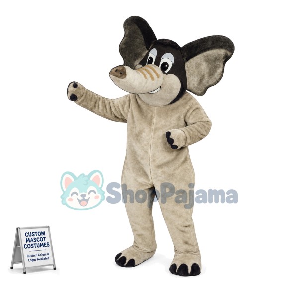 Smiling Beige African Elephant Lightweight Mascot Costume