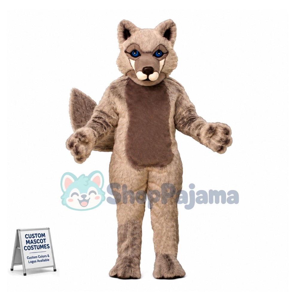 Adult Plush Gray Wolf Pup With Blue Eyes Mascot Costume 