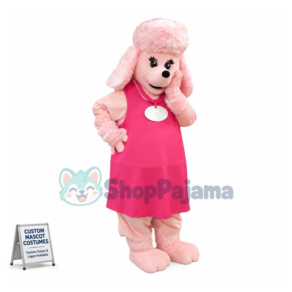 Pink Poodle In Pink Dress Mascot Costume 