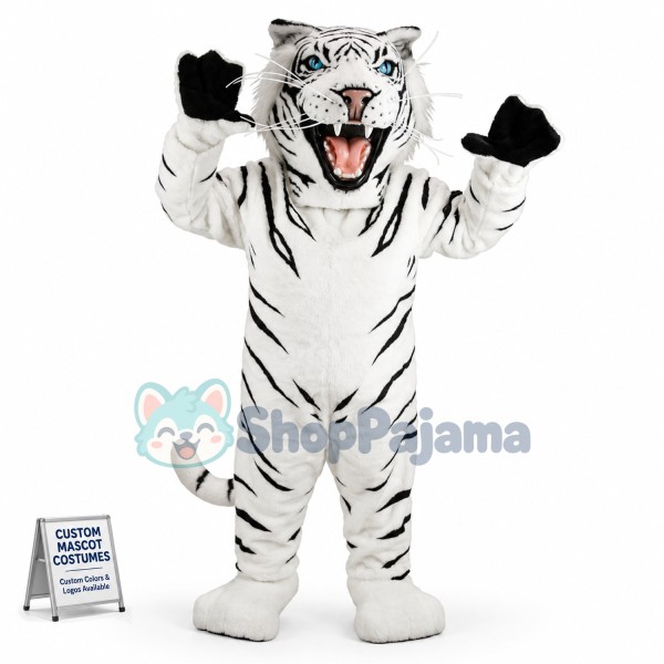 Ferocious White Tiger Mascot Costume  