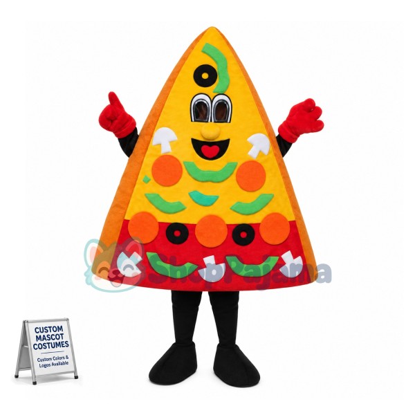 Deluxe Cartoon Triangle Pizza Slice With Fresh Vegetables Mascot Costume 