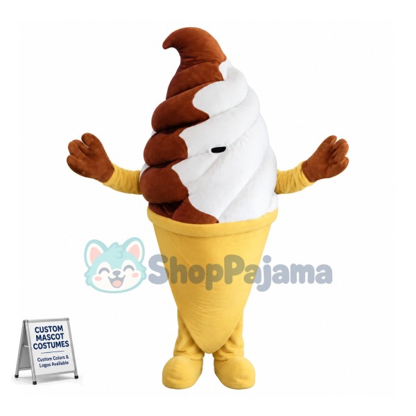Deluxe Chocolate & Vanilla Swirl Ice Cream Cone Mascot Costume 