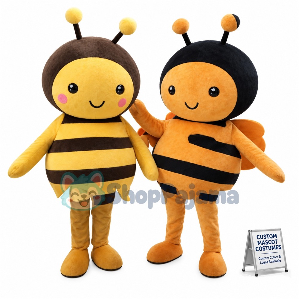Adult Size Cartoon Yellow Honeybee & Orange Honeybee Mascot Costume	