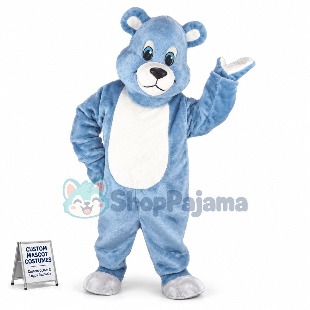 Adult Cartoon Blue Bear Mascot Costume	