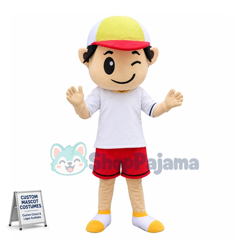 Winking Boy Mascot Cartoon Costume