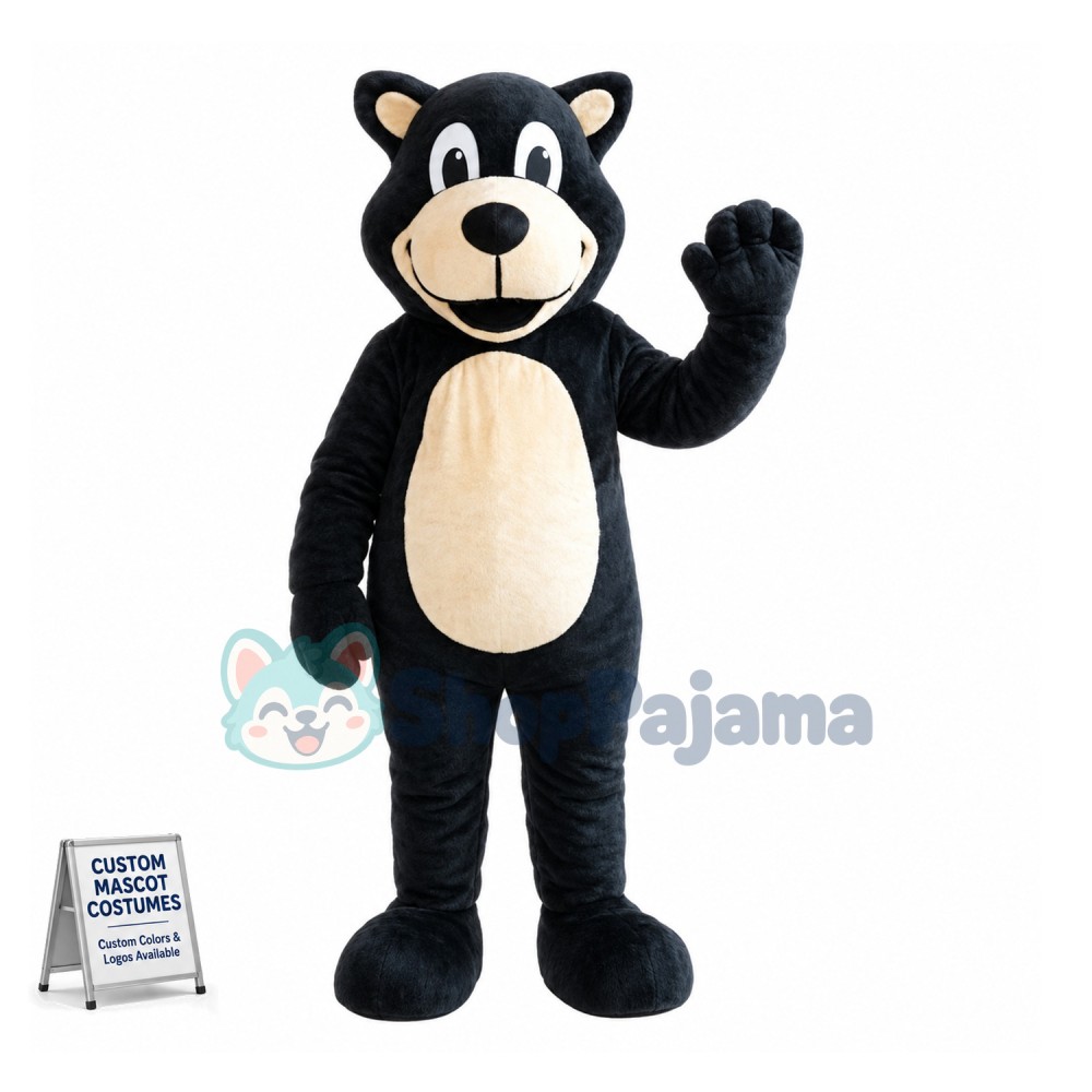 Adult Cartoon Black Bear Mascot Costume  