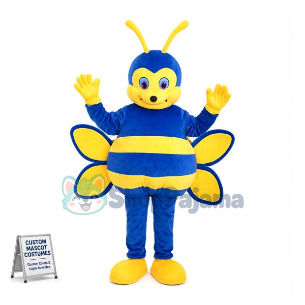 Elementary School Blue Honey Bee Mascot Costume 