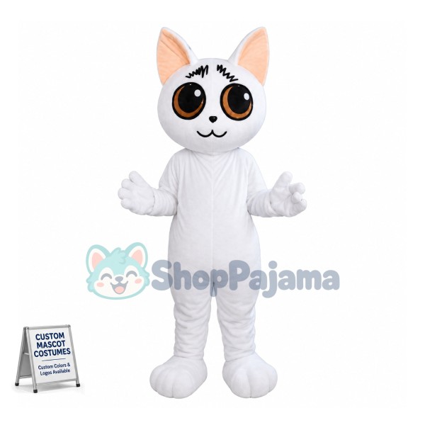 Innocent Frowning White Cat Mascot Costume 