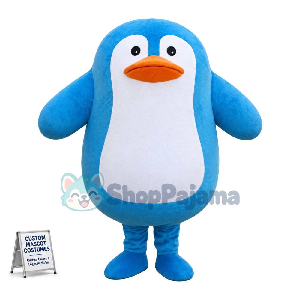 Adult Cartoon Blue Penguin Mascot Costume 