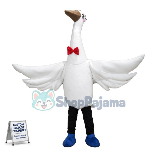 Huge White Stork With Red Bow Tie Mascot Costume For Adult