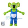 Adult Cartoon Green Koala in blue overalls Mascot Costume	