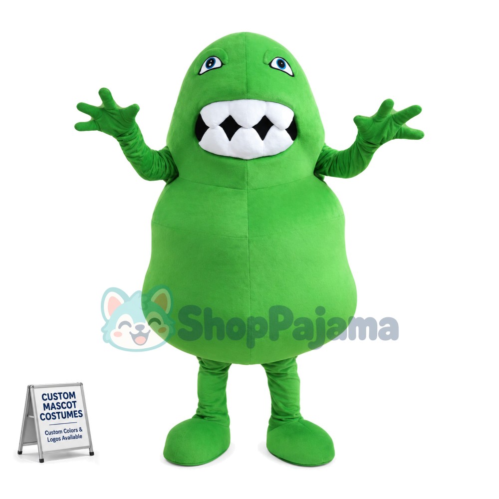 Adult Cartoon Green Germ Virus Bacterium Monster Mascot Costume 