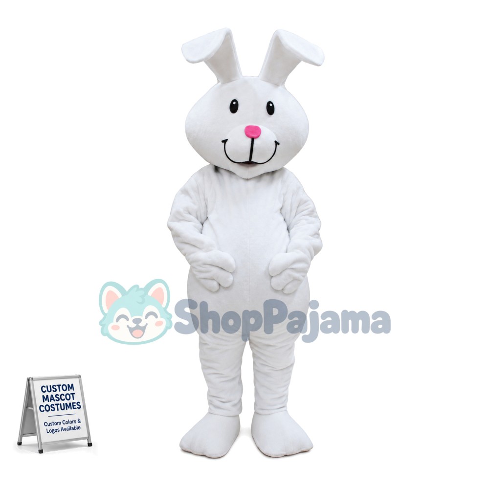 Simple Style White Bunny Mascot Costume 
