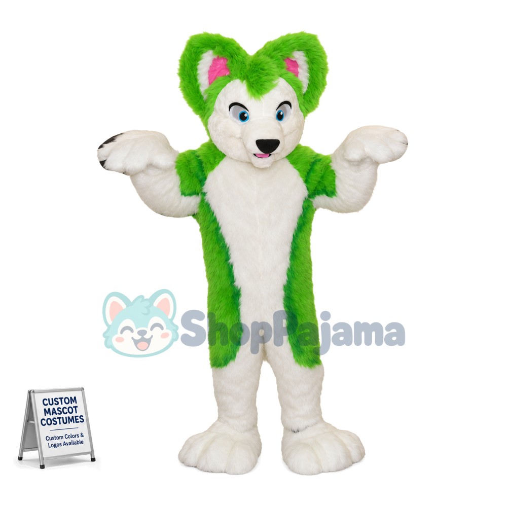 Furry Green Husky Dog Mascot Costume 
