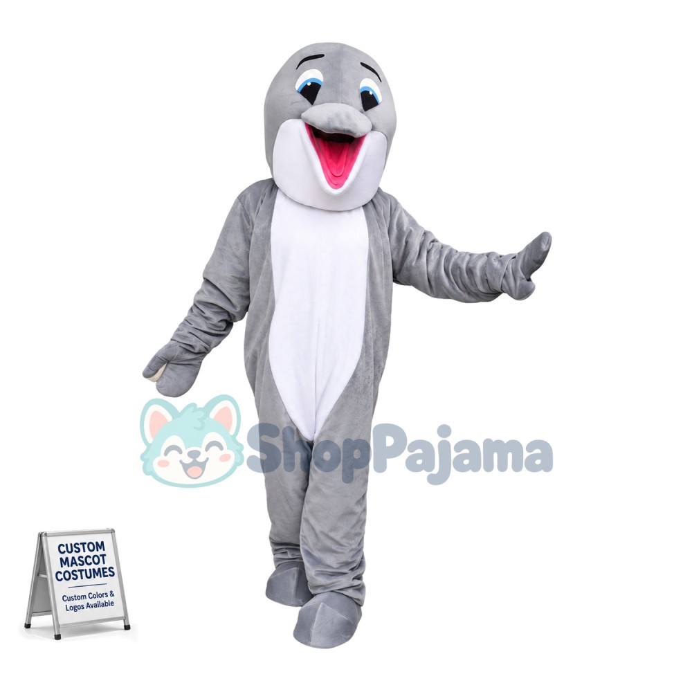 Yelling Grey Dolphin Mascot Costume 