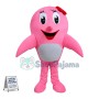 Lovely Cartoon Pink Dolphin With Red Flower Headdress Mascot Costume 