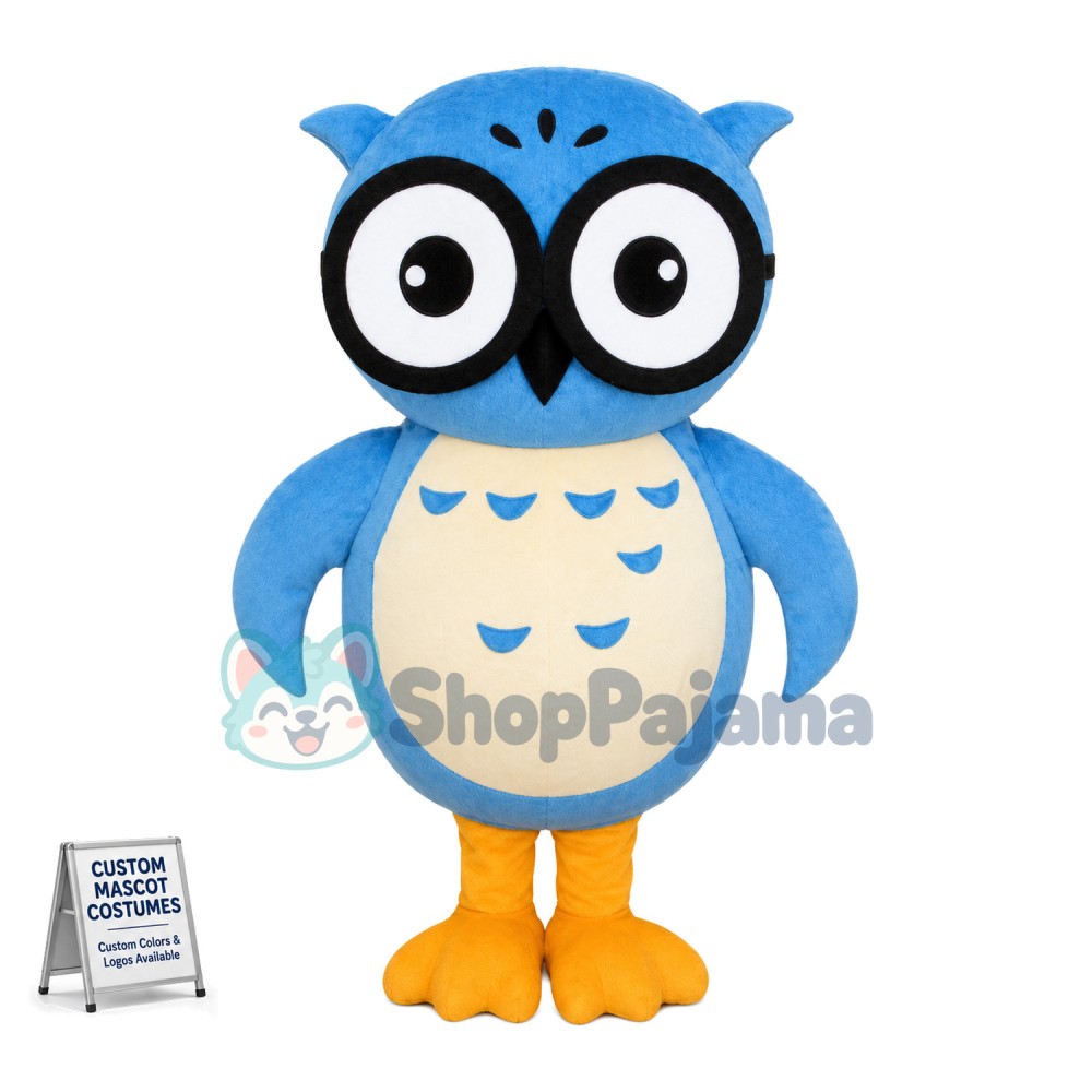 Fluffy Cartoon Blue Owl Mascot Costume	