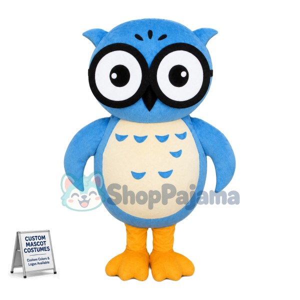 Fluffy Cartoon Blue Owl Mascot Costume	