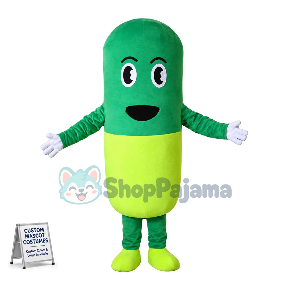 Deluxe Green Pill Capsule Mascot Cartoon Costume 