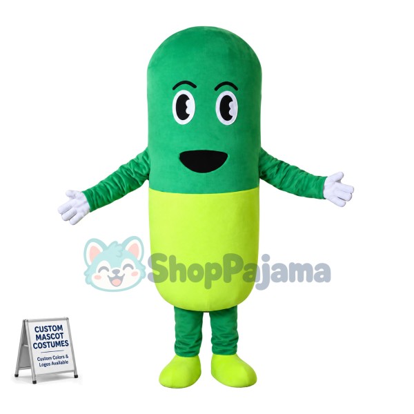 Deluxe Green Pill Capsule Mascot Cartoon Costume 