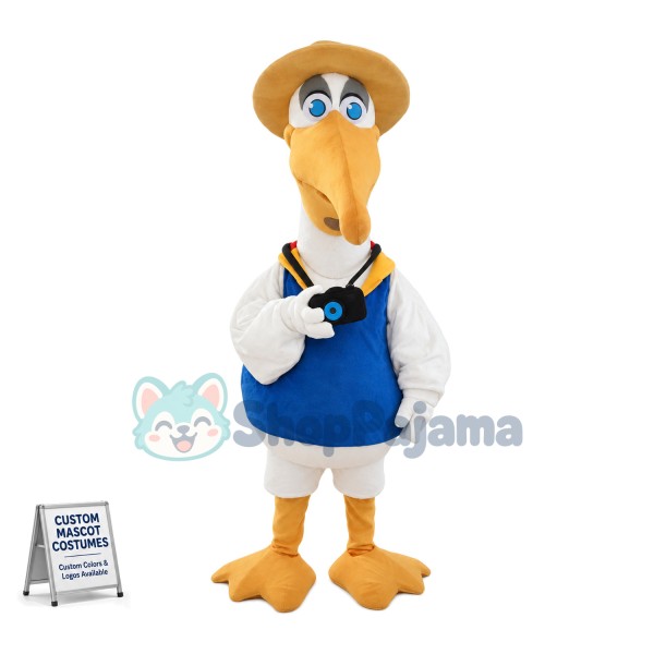 Tourist White Ibis Mascot Costume Cartoon Character