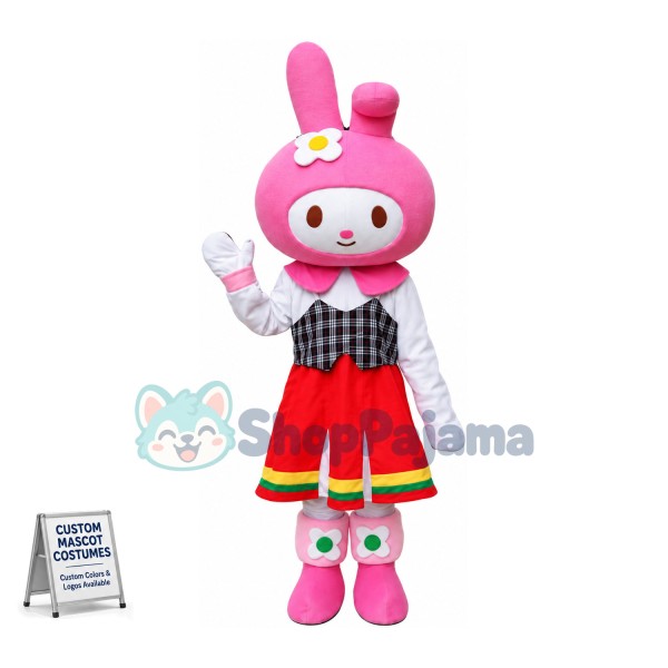 Optimistic My Melody the White Bunny Mascot Costume Cartoon Character	