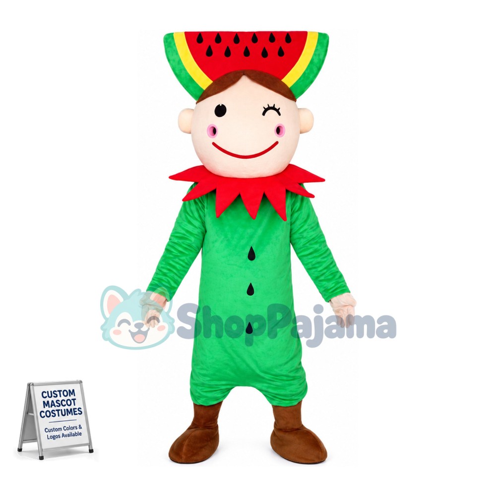 Cute Christmas Elf With Watermelon Headdress Mascot Costume	