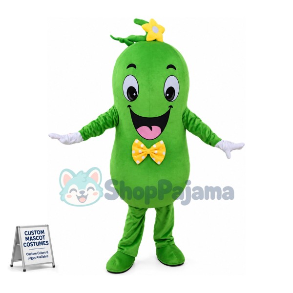 Deluxe Cartoon Green Wax Gourd With Yellow Bow Tie Mascot Costume 