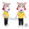 Beige Donkey Schoolboy With Headphones Mascot Costume	