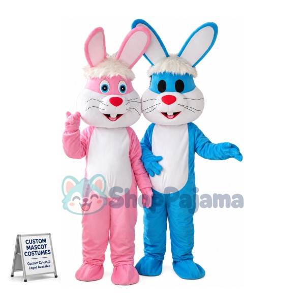 Long Hair Pink Rabbit & Blue Rabbit Mascot Costume