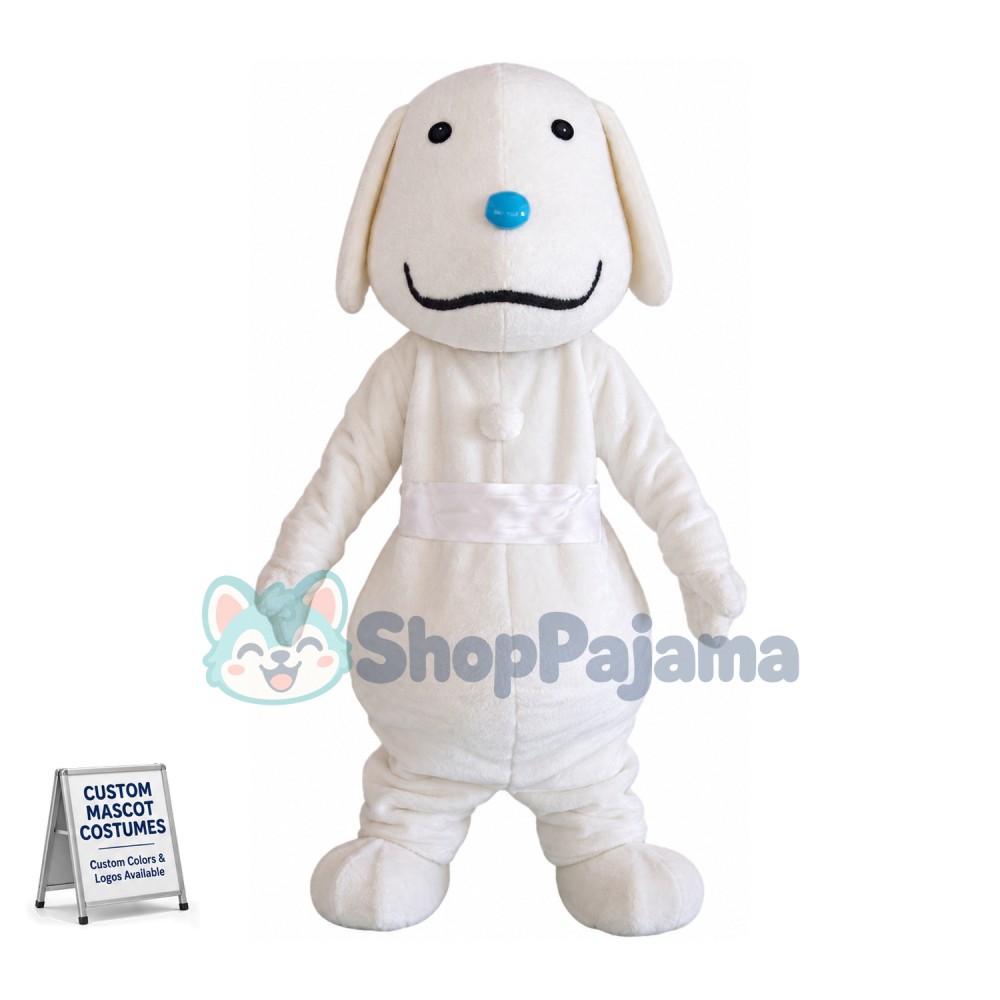 Adult Cartoon White Dog With Blue Nose Mascot Costume