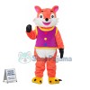 Smiling Orange Fox In Purple Vest Mascot Costume	