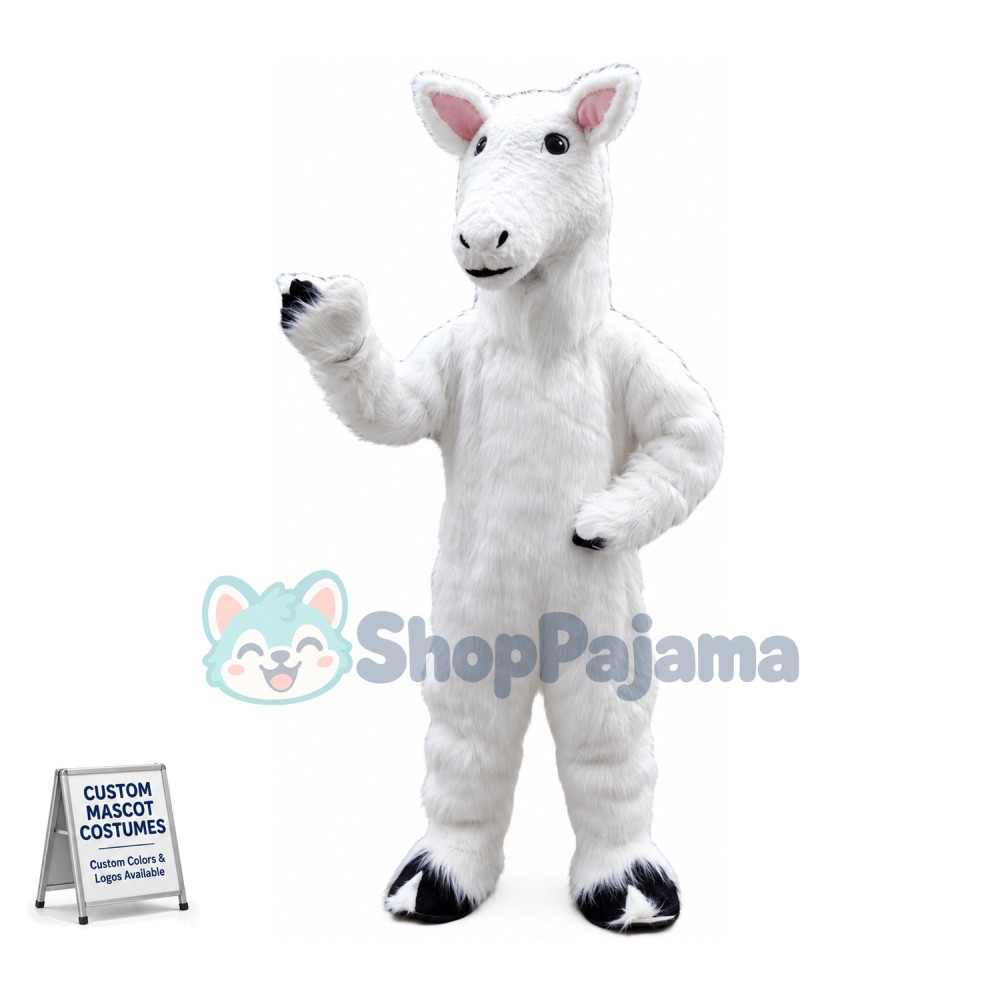 White Goat Long Fur Mascot Costume 