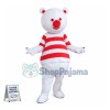Adult Cartoon White Bear With Red Nose and Red Eyes Mascot Costume	