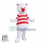 Adult Cartoon White Bear With Red Nose and Red Eyes Mascot Costume	