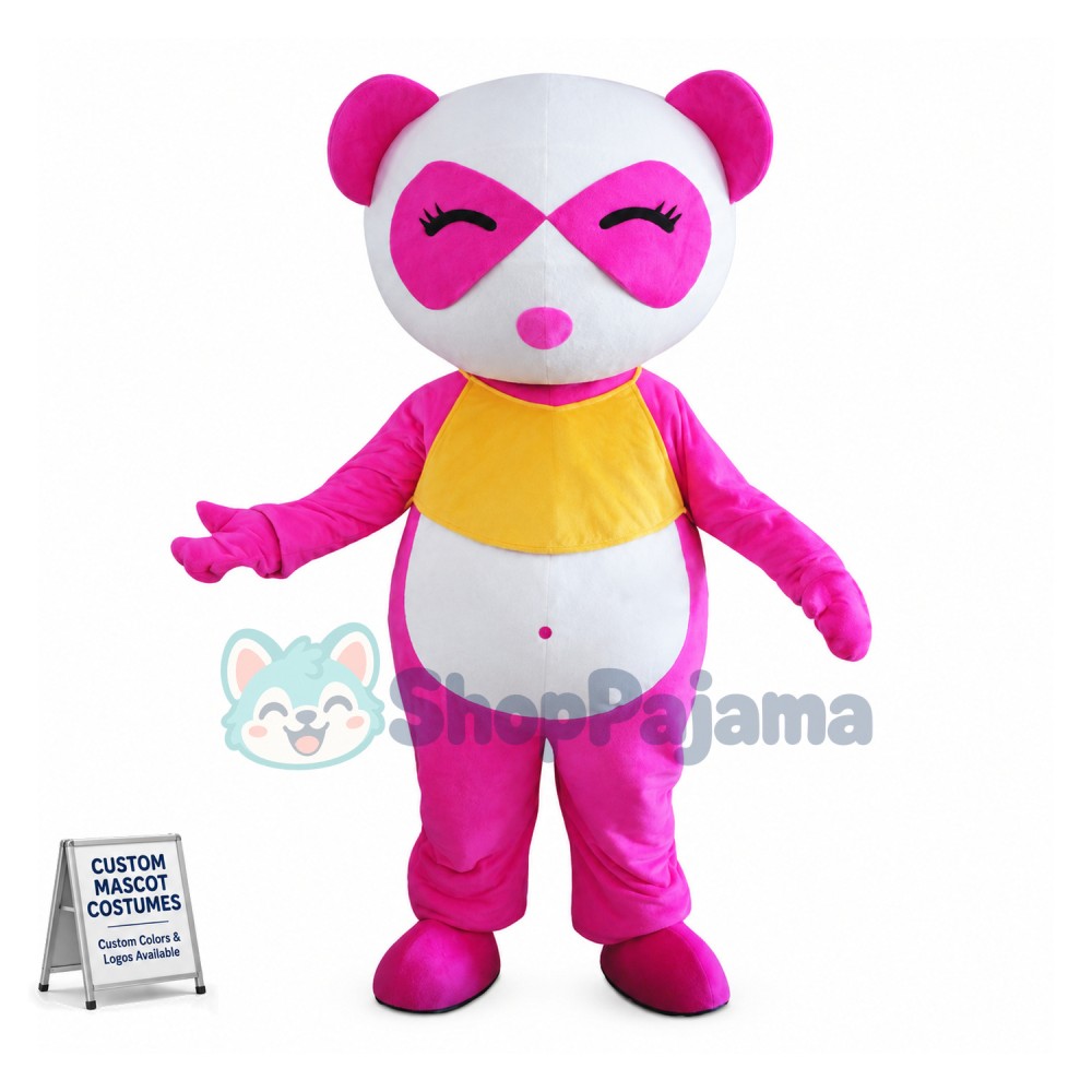 Adult Cartoon Pink Panda Mascot Costume