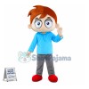 Yellow-haired Boy In Blue Sweater Mascot Costume