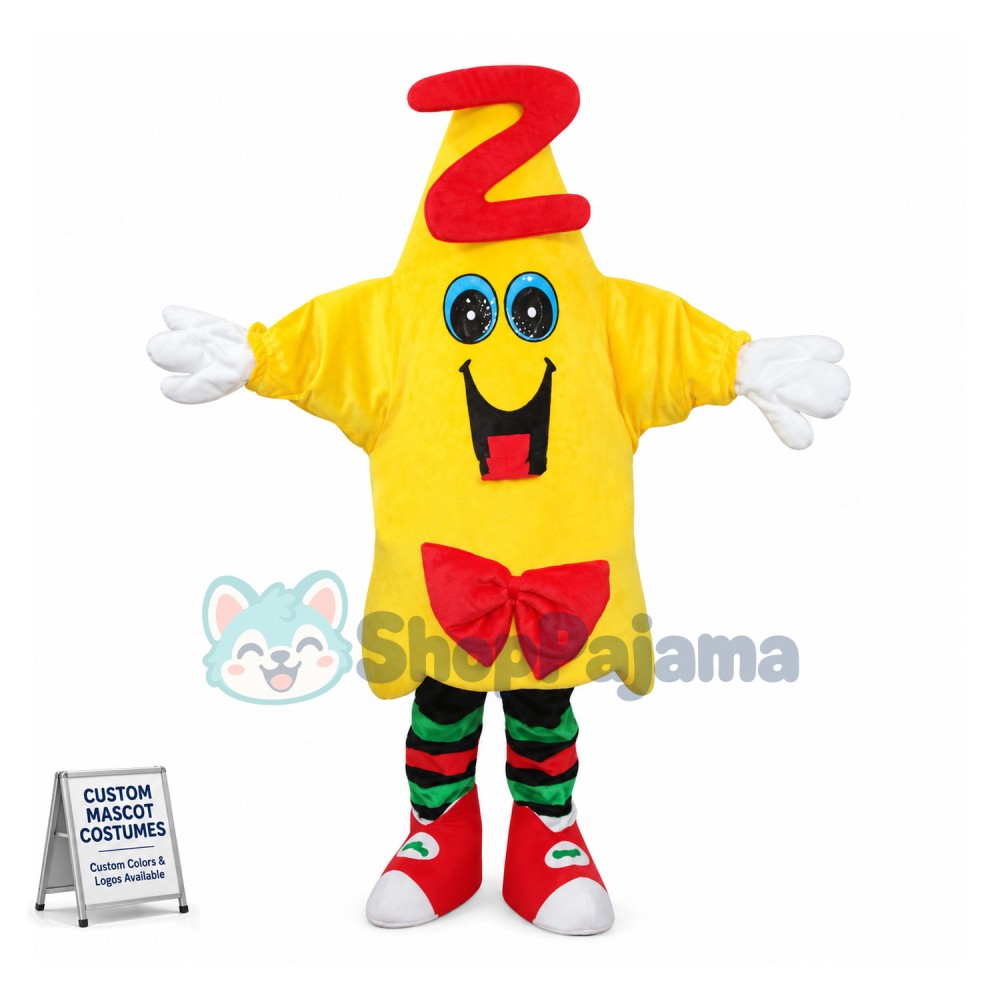 Cartoon Yellow Star With Red Bow Tie Mascot Costume