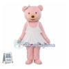 Cute Cartoon Pink Bear With White Dress and White Bow Hairpin Mascot Costume