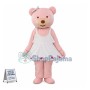 Cute Cartoon Pink Bear With White Dress and White Bow Hairpin Mascot Costume